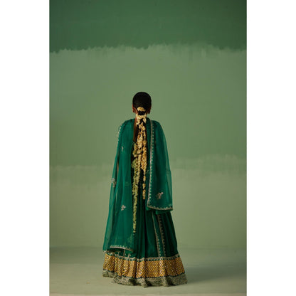 Surbhi Gupta Emerald Green Lehenga with Blouse and Dupatta (Set of 3)