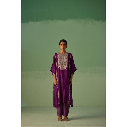 Surbhi Gupta Purple Yoke Kaftan with Inner and Trouser (Set of 3)