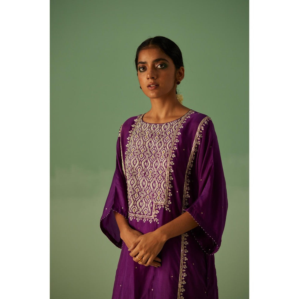 Surbhi Gupta Purple Yoke Kaftan with Inner and Trouser (Set of 3)