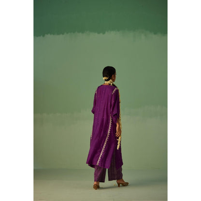 Surbhi Gupta Purple Yoke Kaftan with Inner and Trouser (Set of 3)