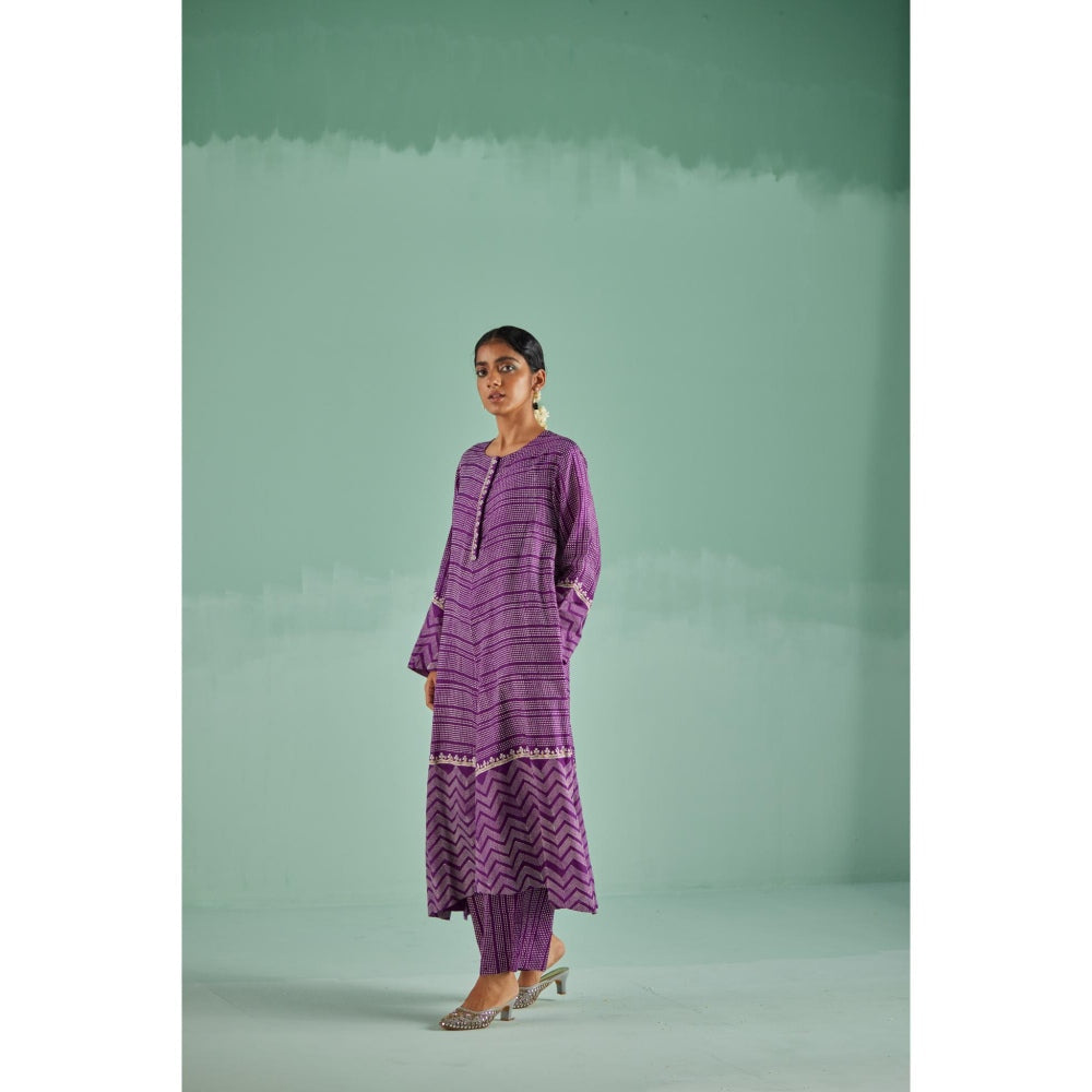Surbhi Gupta Purple A-Line Kurta and Pant (Set of 2)