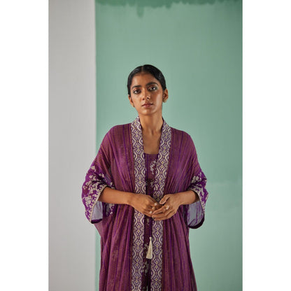 Surbhi Gupta Purple Tiered Kaftan, Sharara and Blouse (Set of 3)