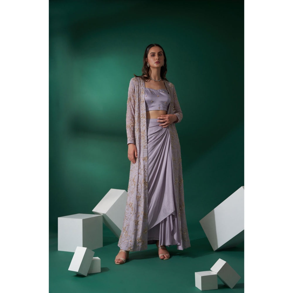 Suruchi Parakh Lavender Jacket with Skirt and Blouse (Set of 3)