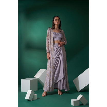 Suruchi Parakh Lavender Jacket with Skirt and Blouse (Set of 3)