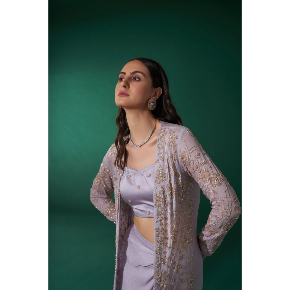 Suruchi Parakh Lavender Jacket with Skirt and Blouse (Set of 3)