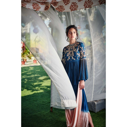 Suruchi Parakh Womens Teal Embellished Top and Skirt (Set of 2)