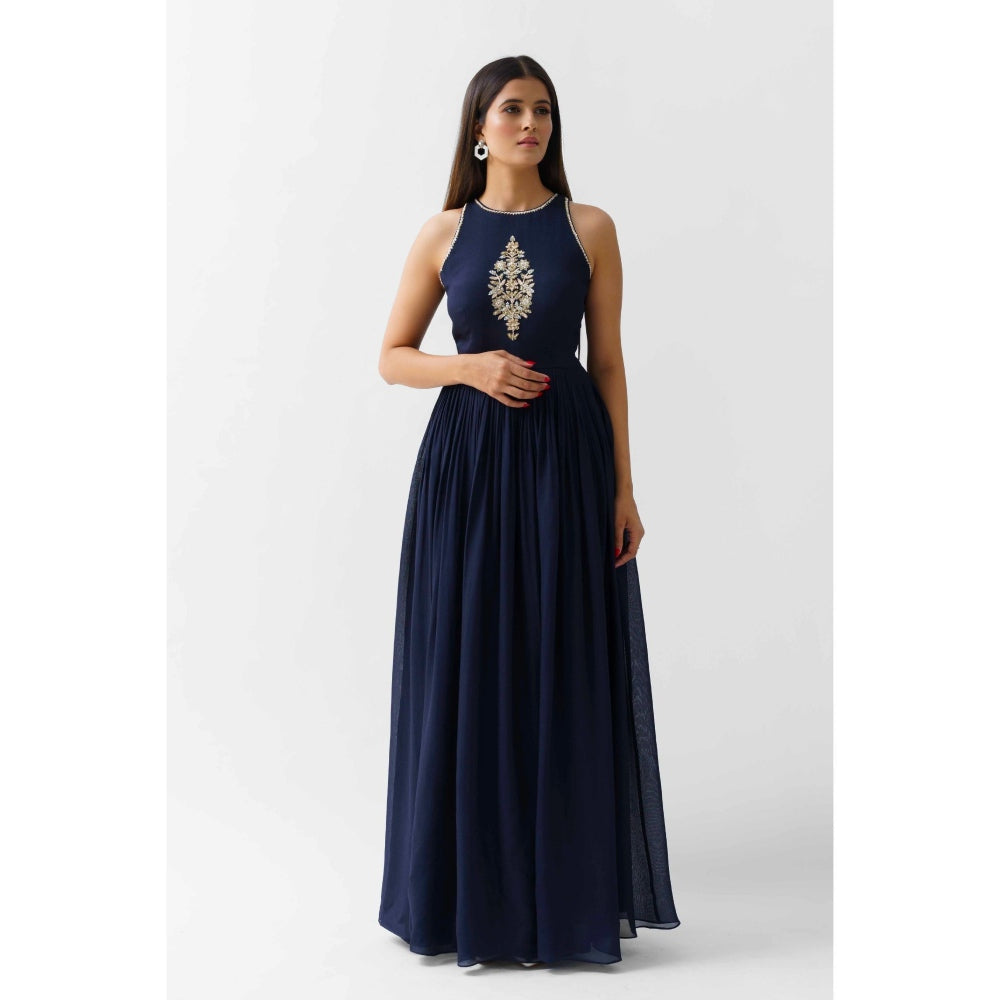 Suruchi Parakh Womens Navy Blue Solid Maxi Dress