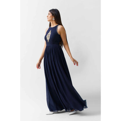 Suruchi Parakh Womens Navy Blue Solid Maxi Dress