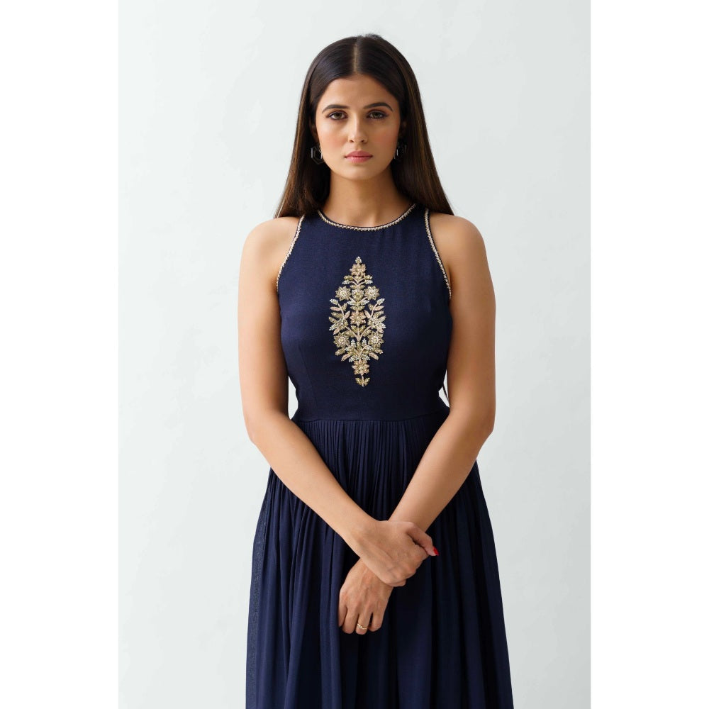 Suruchi Parakh Womens Navy Blue Solid Maxi Dress