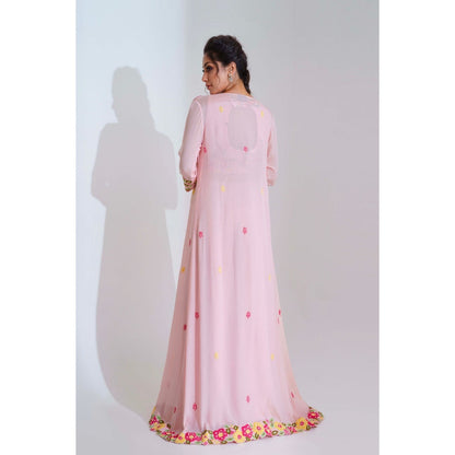 Suruchi Parakh Womens Pink Embellished Crop Top with Palazzo and Jacket (Set of 3)