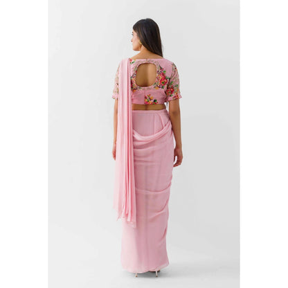 Suruchi Parakh Pink Embellished Pre Draped Saree with Blouse with Stitched