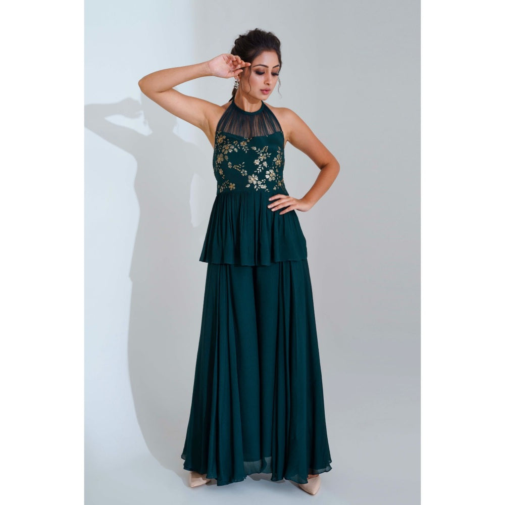 Suruchi Parakh Womens Teal Embellished Co-ord (Set of 2)