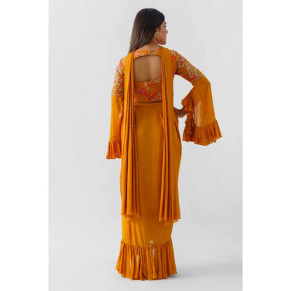 Suruchi Parakh Womens Mustard Embellished Crop Top with Skirt and Dupatta (Set of 3)