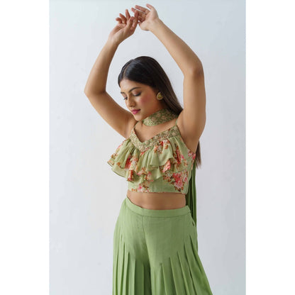 Suruchi Parakh Womens Fusion Embellished Blouse with Palazzo and Dupatta (Set of 3)