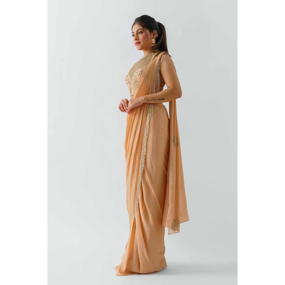 Suruchi Parakh Peach Embellished Pre Draped Saree with Blouse with Stitched