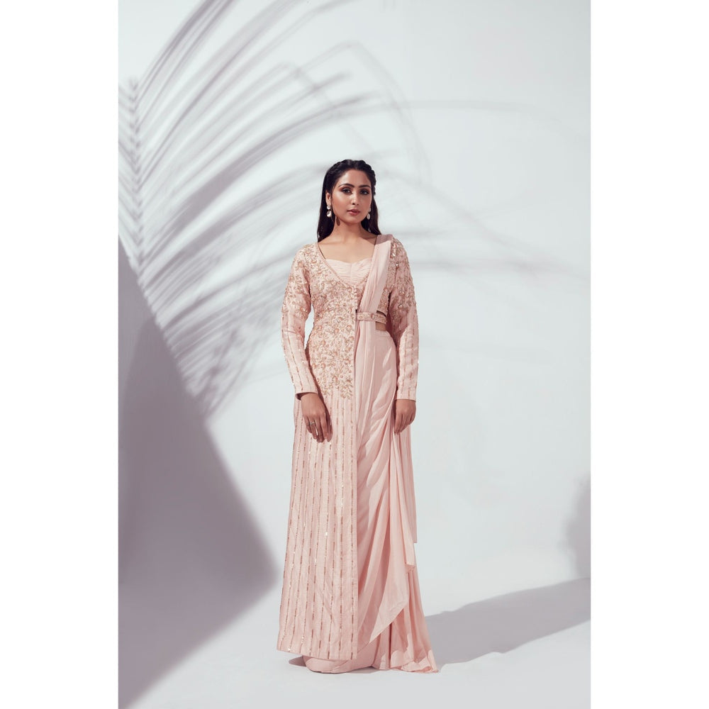 Suruchi Parakh Pink Embellished Pre Draped Saree with Blouse and Jacket with Stitched