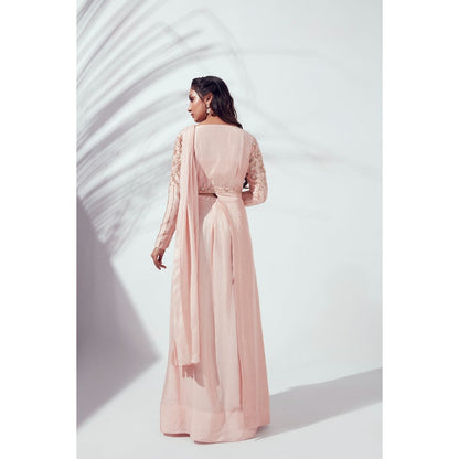 Suruchi Parakh Pink Embellished Pre Draped Saree with Blouse and Jacket with Stitched