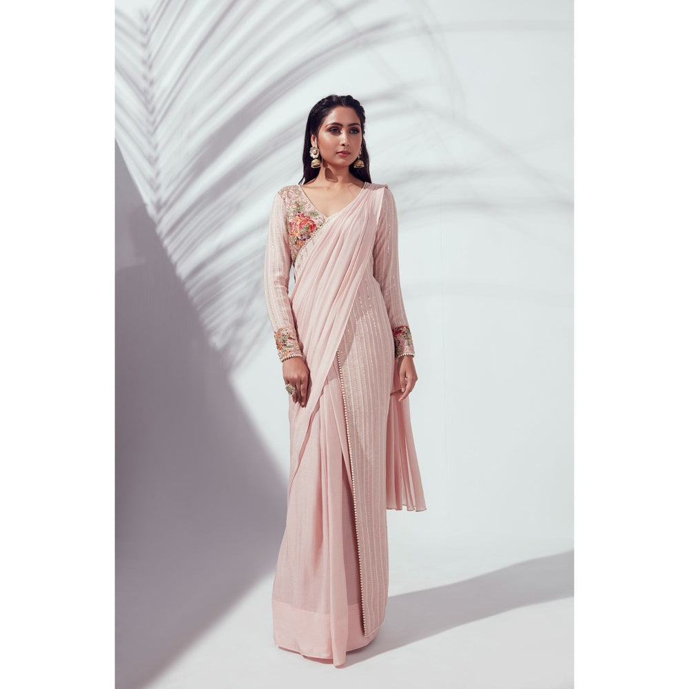 Suruchi Parakh Pink Embellished Pre Draped Saree and Blouse Jacket with Stitched