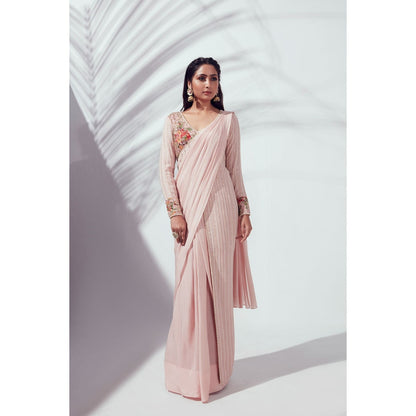 Suruchi Parakh Pink Embellished Pre Draped Saree and Blouse Jacket with Stitched