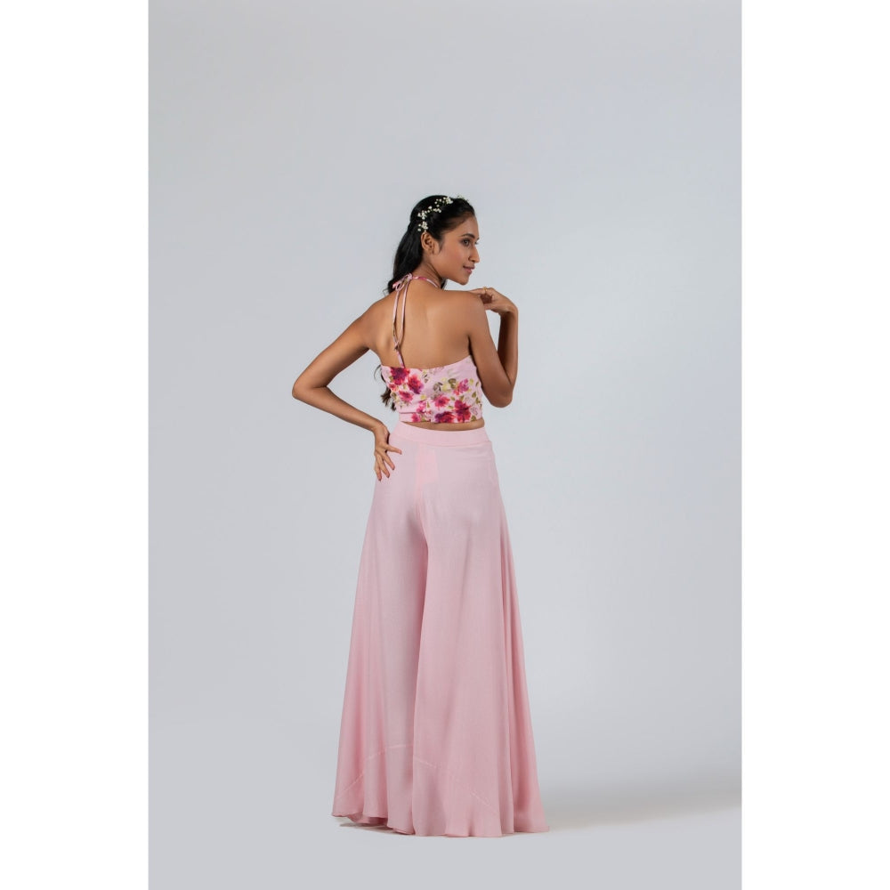 Suruchi Parakh Womens Pink Floral Print Crop Top and Palazzo (Set of 2)