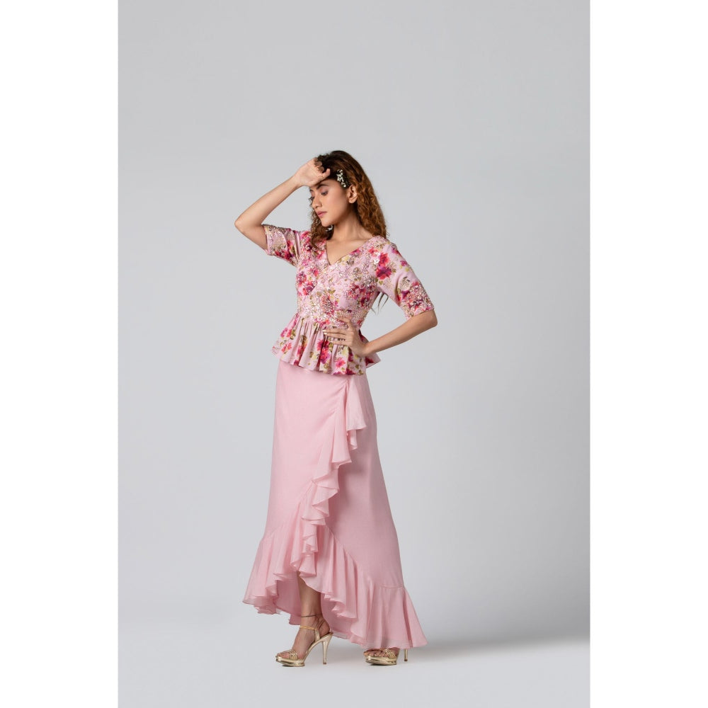 Suruchi Parakh Womens Pink Embellished Top and Skirt (Set of 2)