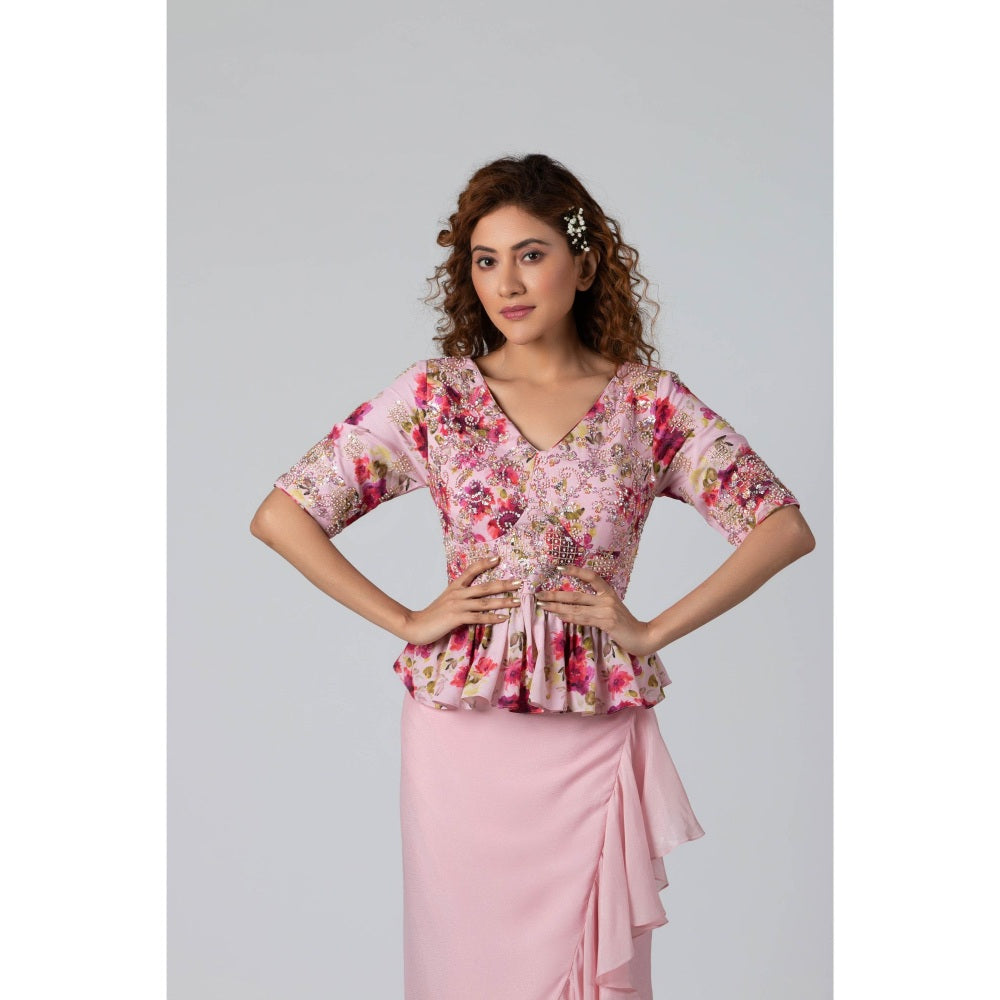 Suruchi Parakh Womens Pink Embellished Top and Skirt (Set of 2)