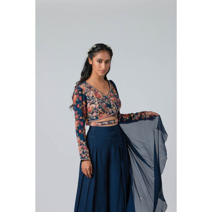 Suruchi Parakh Navy Blue Womens Embellished Blouse with Palazzo and Dupatta (Set of 3)