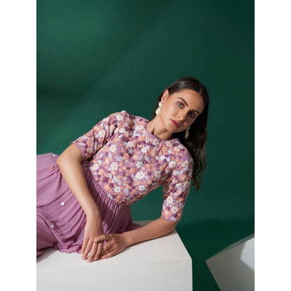 Suruchi Parakh Womens Lavender Embroidered Peplum Top and Palazzo (Set of 2)