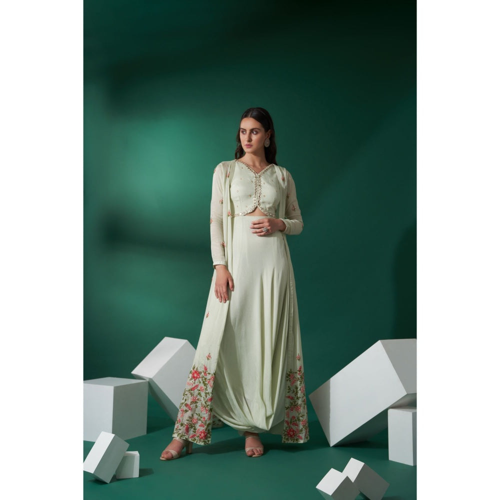 Suruchi Parakh Womens Green Embellished Dress and Overlay (Set of 2)