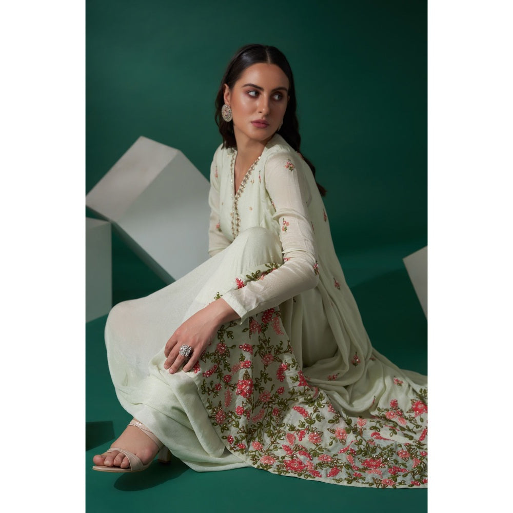 Suruchi Parakh Womens Green Embellished Dress and Overlay (Set of 2)