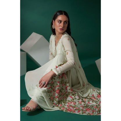 Suruchi Parakh Womens Green Embellished Dress and Overlay (Set of 2)