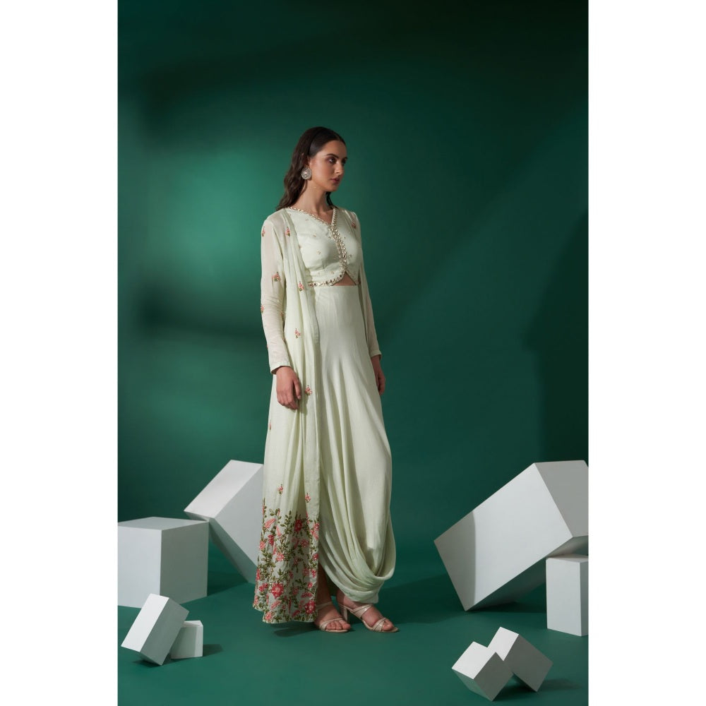 Suruchi Parakh Womens Green Embellished Dress and Overlay (Set of 2)