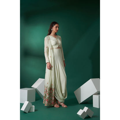 Suruchi Parakh Womens Green Embellished Dress and Overlay (Set of 2)