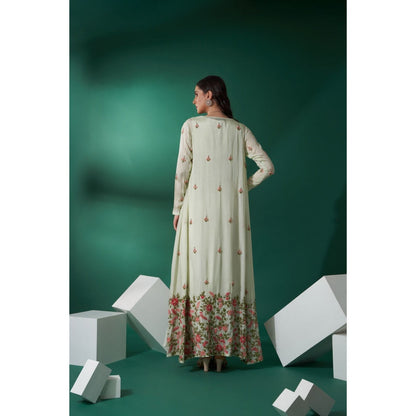 Suruchi Parakh Womens Green Embellished Dress and Overlay (Set of 2)