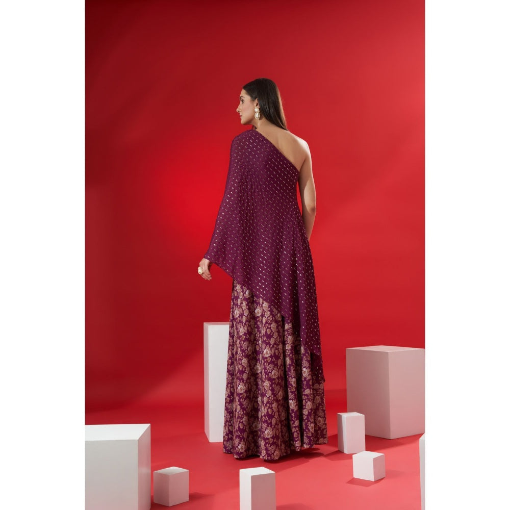 Suruchi Parakh Womens Wine Embellished Top and Skirt (Set of 2)