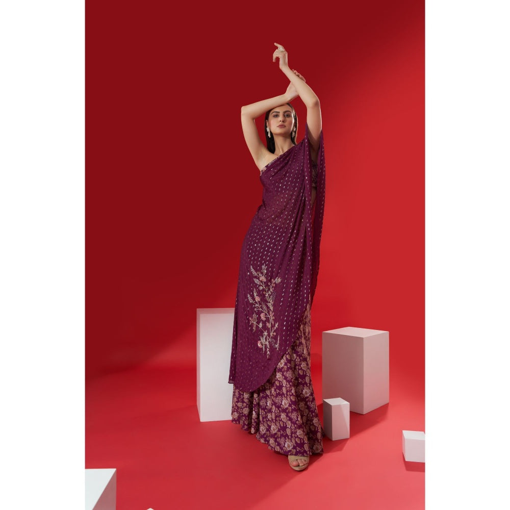 Suruchi Parakh Womens Wine Embellished Top and Skirt (Set of 2)