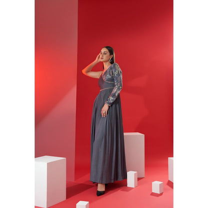 Suruchi Parakh Womens Grey Embellished Maxi Dress