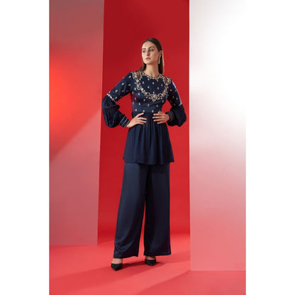 Suruchi Parakh Womens Navy Blue Embellished Round Neck Co-ord (Set of 2)
