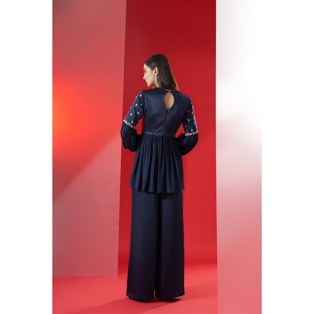 Suruchi Parakh Womens Navy Blue Embellished Round Neck Co-ord (Set of 2)
