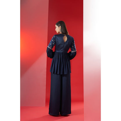 Suruchi Parakh Womens Navy Blue Embellished Round Neck Co-ord (Set of 2)
