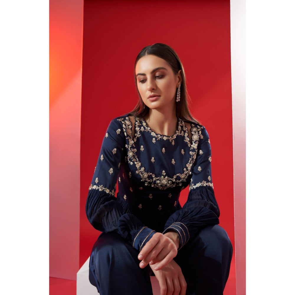 Suruchi Parakh Womens Navy Blue Embellished Round Neck Co-ord (Set of 2)