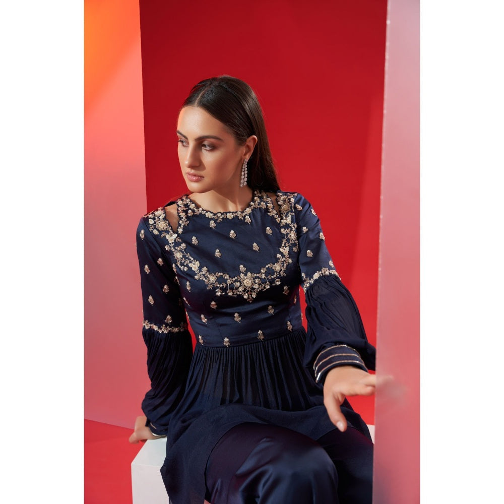 Suruchi Parakh Womens Navy Blue Embellished Round Neck Co-ord (Set of 2)