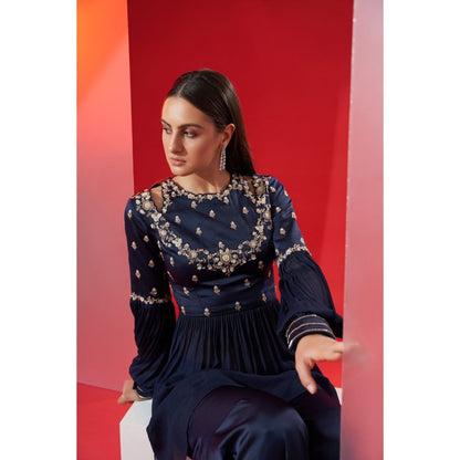 Suruchi Parakh Womens Navy Blue Embellished Round Neck Co-ord (Set of 2)