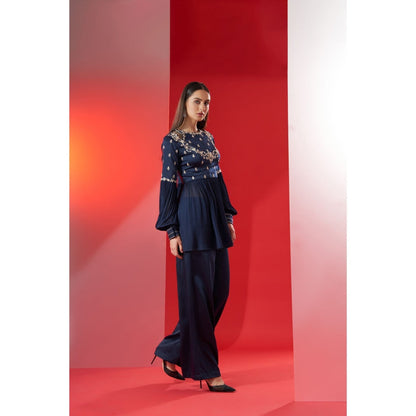Suruchi Parakh Womens Navy Blue Embellished Round Neck Co-ord (Set of 2)