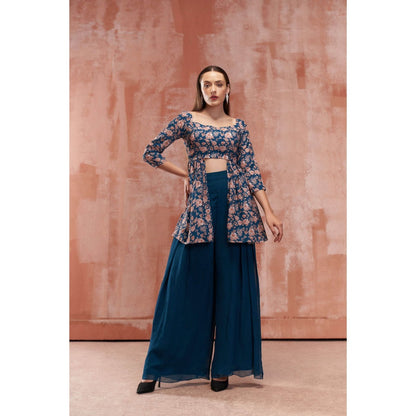 Suruchi Parakh Womens Blue Floral Print Kurti and Palazzo (Set of 2)