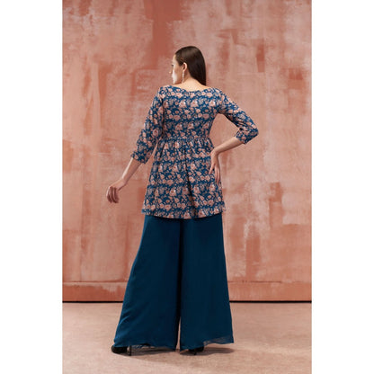 Suruchi Parakh Womens Blue Floral Print Kurti and Palazzo (Set of 2)