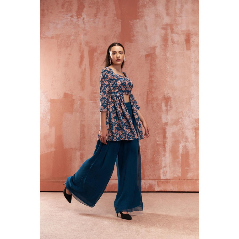 Suruchi Parakh Womens Blue Floral Print Kurti and Palazzo (Set of 2)