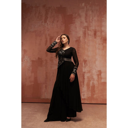 Suruchi Parakh Womens Black Embellished Kurta and Palazzo (Set of 2)