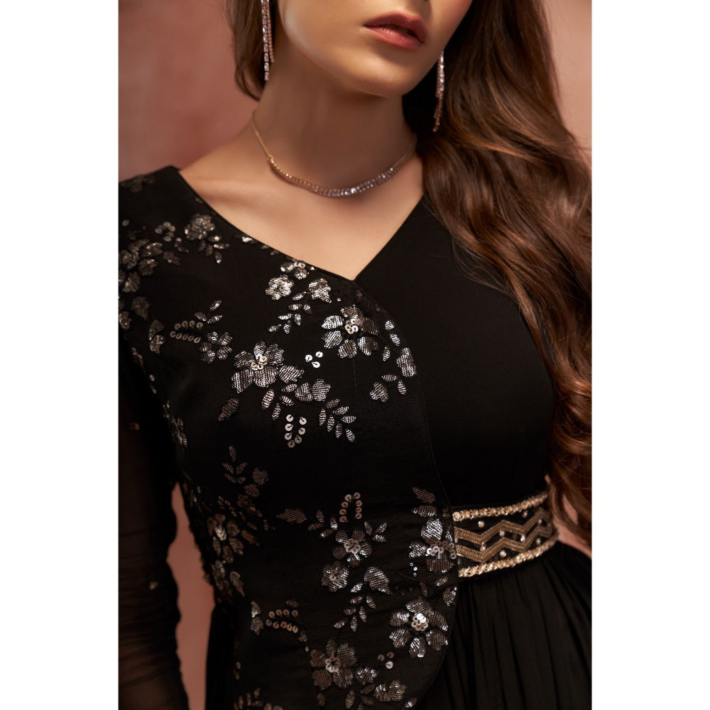 Suruchi Parakh Womens Black Embellished Kurta and Palazzo (Set of 2)