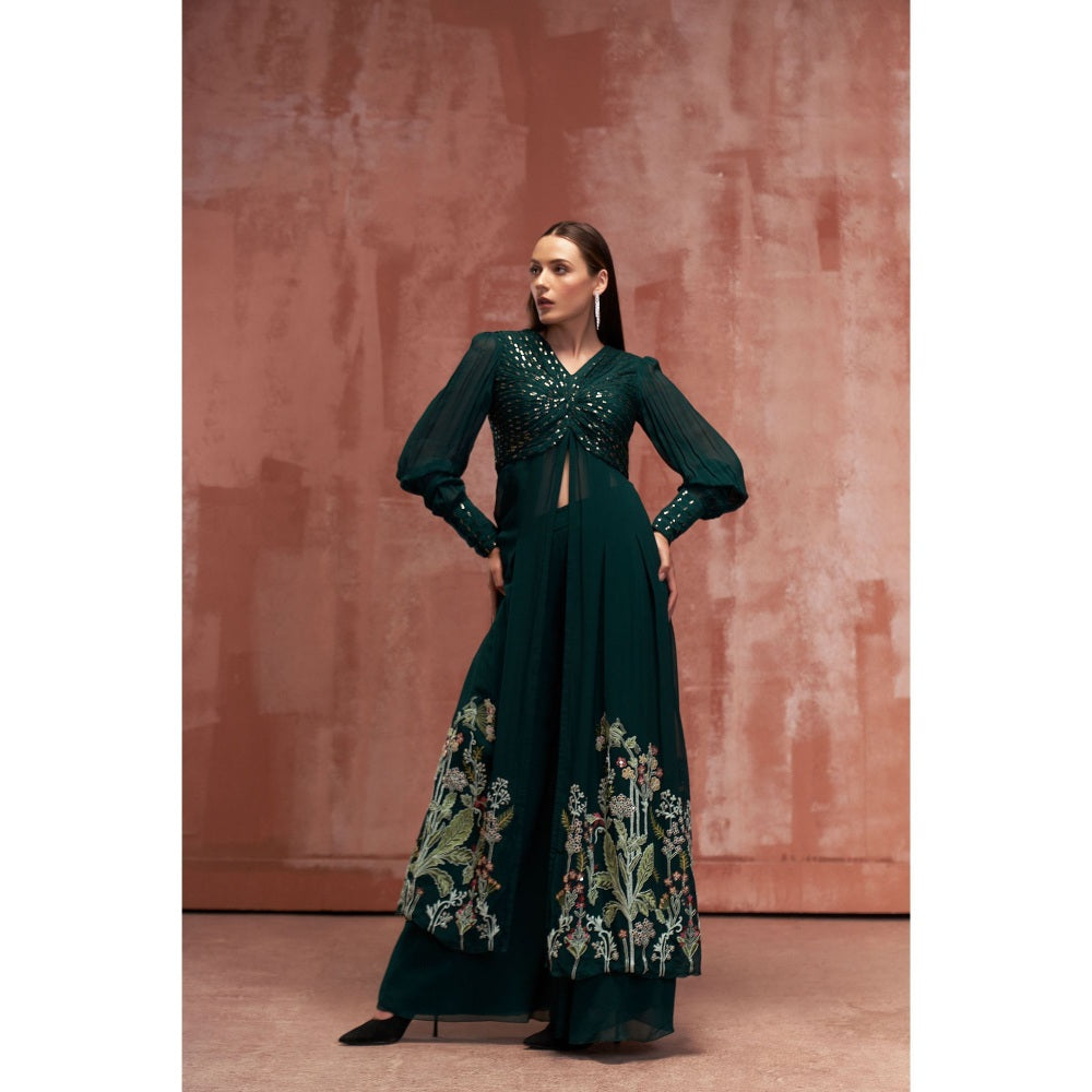 Suruchi Parakh Womens Green Embellished Kurta and Palazzo (Set of 2)